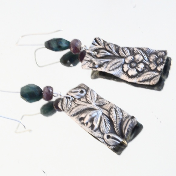 Antique Obsessions Jewelry - Antique Sterling Silver Ruby Emerald Earrings 925
